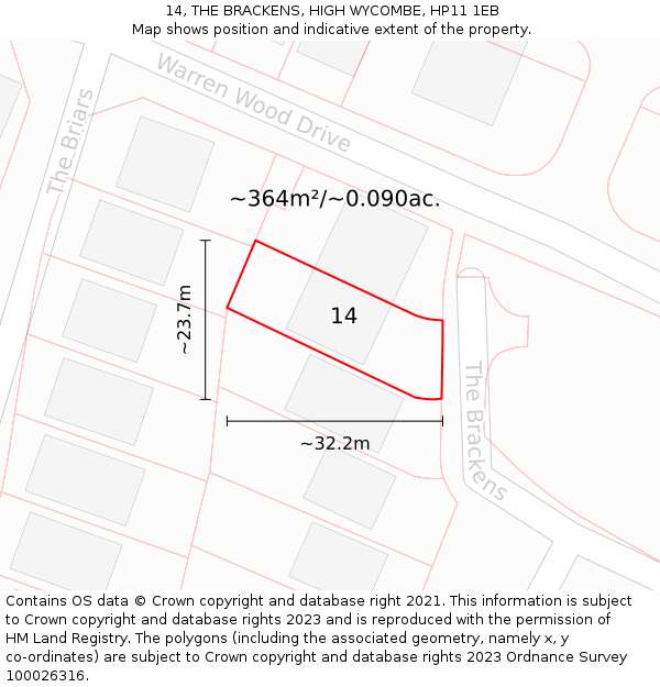 14, THE BRACKENS, HIGH WYCOMBE, HP11 1EB: Plot and title map