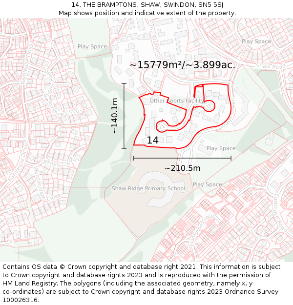 14, THE BRAMPTONS, SHAW, SWINDON, SN5 5SJ: Plot and title map