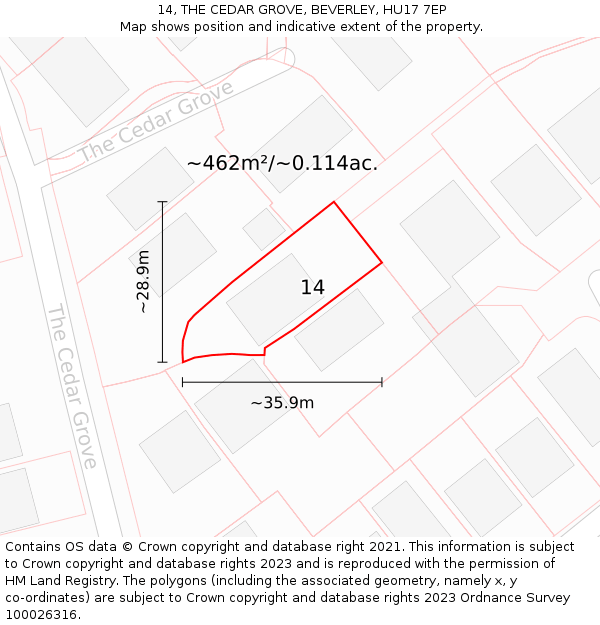 14, THE CEDAR GROVE, BEVERLEY, HU17 7EP: Plot and title map