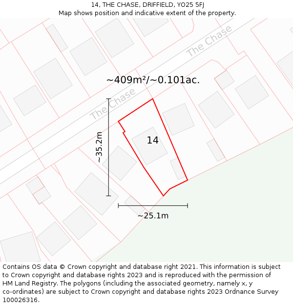 14, THE CHASE, DRIFFIELD, YO25 5FJ: Plot and title map