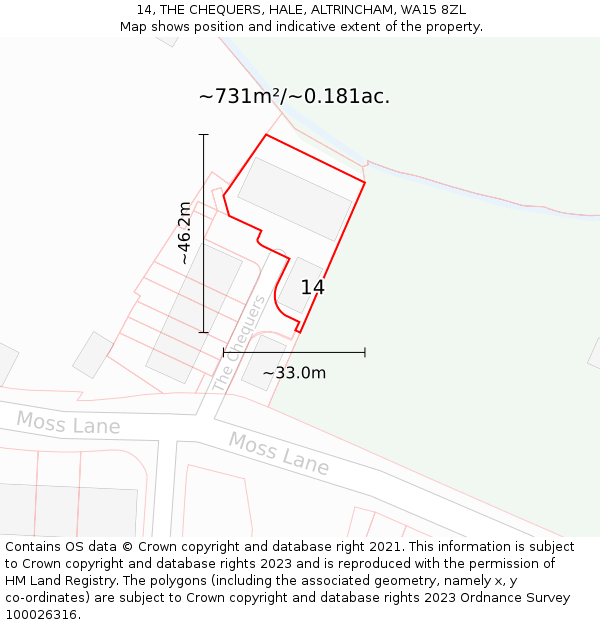 14, THE CHEQUERS, HALE, ALTRINCHAM, WA15 8ZL: Plot and title map