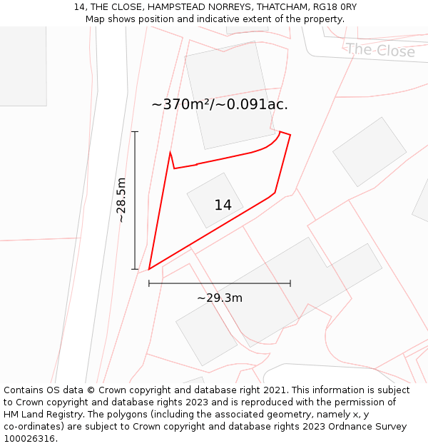 14, THE CLOSE, HAMPSTEAD NORREYS, THATCHAM, RG18 0RY: Plot and title map