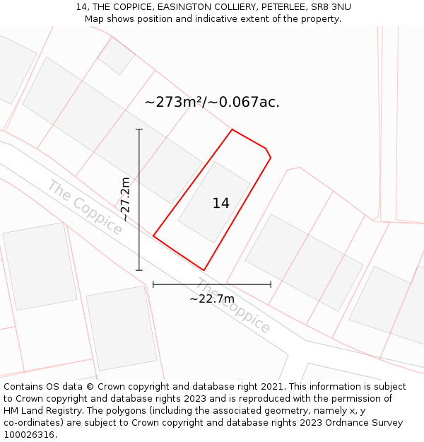14, THE COPPICE, EASINGTON COLLIERY, PETERLEE, SR8 3NU: Plot and title map