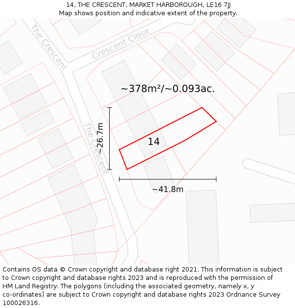 14, THE CRESCENT, MARKET HARBOROUGH, LE16 7JJ: Plot and title map