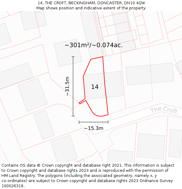 14, THE CROFT, BECKINGHAM, DONCASTER, DN10 4QW: Plot and title map