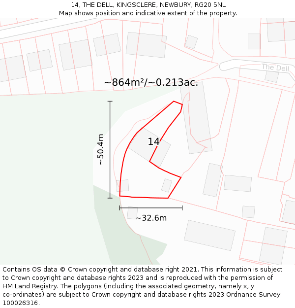 14, THE DELL, KINGSCLERE, NEWBURY, RG20 5NL: Plot and title map