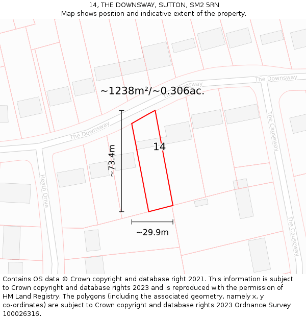 14, THE DOWNSWAY, SUTTON, SM2 5RN: Plot and title map