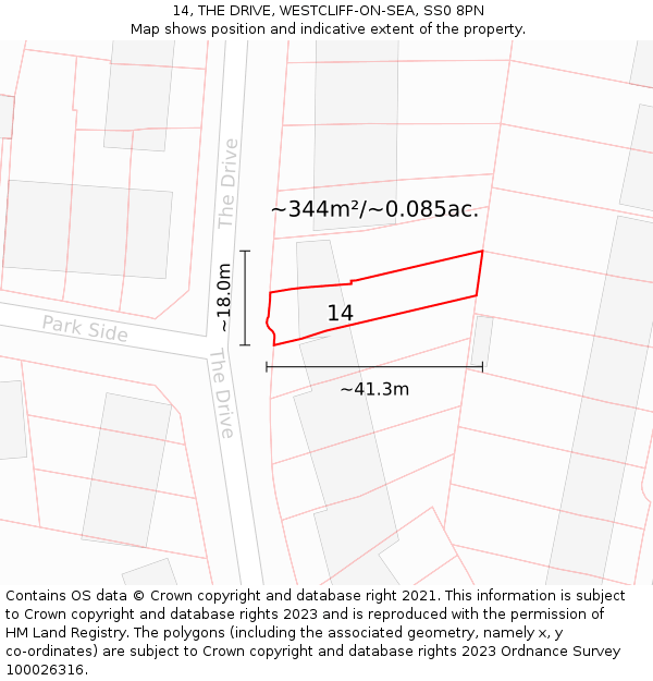 14, THE DRIVE, WESTCLIFF-ON-SEA, SS0 8PN: Plot and title map