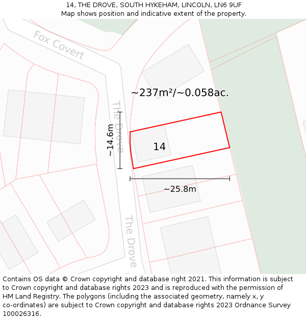 14, THE DROVE, SOUTH HYKEHAM, LINCOLN, LN6 9UF: Plot and title map