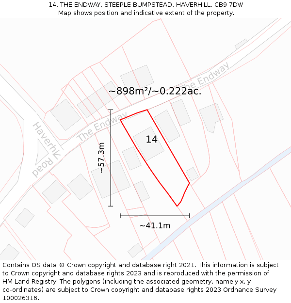 14, THE ENDWAY, STEEPLE BUMPSTEAD, HAVERHILL, CB9 7DW: Plot and title map