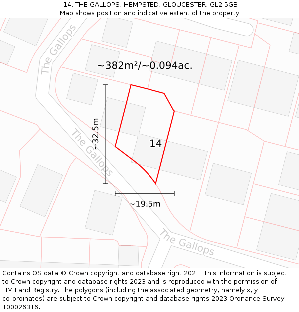 14, THE GALLOPS, HEMPSTED, GLOUCESTER, GL2 5GB: Plot and title map