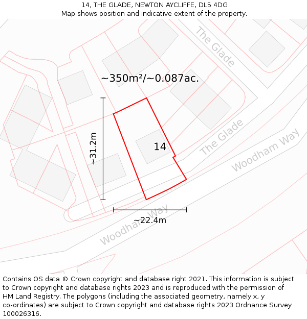 14, THE GLADE, NEWTON AYCLIFFE, DL5 4DG: Plot and title map