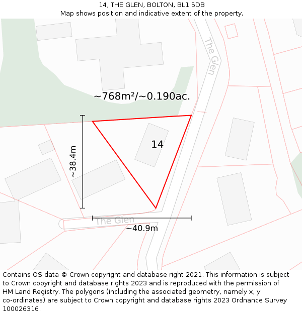 14, THE GLEN, BOLTON, BL1 5DB: Plot and title map