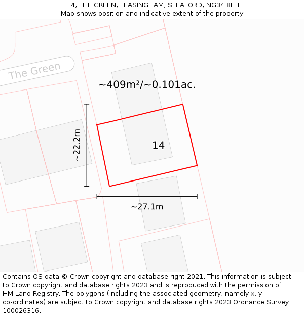 14, THE GREEN, LEASINGHAM, SLEAFORD, NG34 8LH: Plot and title map