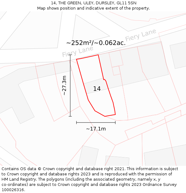 14, THE GREEN, ULEY, DURSLEY, GL11 5SN: Plot and title map