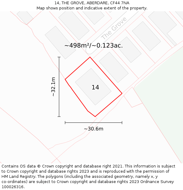 14, THE GROVE, ABERDARE, CF44 7NA: Plot and title map