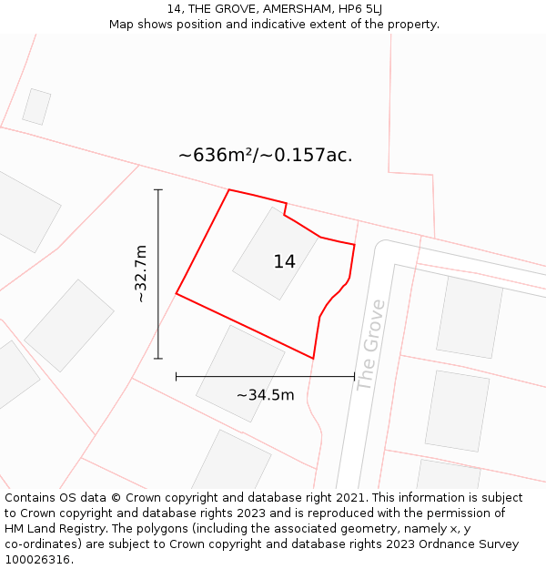 14, THE GROVE, AMERSHAM, HP6 5LJ: Plot and title map