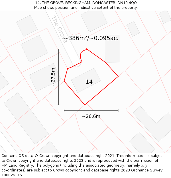 14, THE GROVE, BECKINGHAM, DONCASTER, DN10 4QQ: Plot and title map