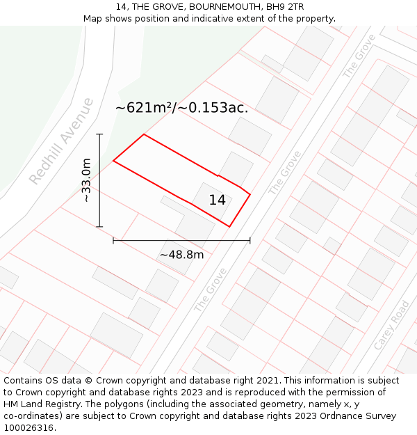 14, THE GROVE, BOURNEMOUTH, BH9 2TR: Plot and title map