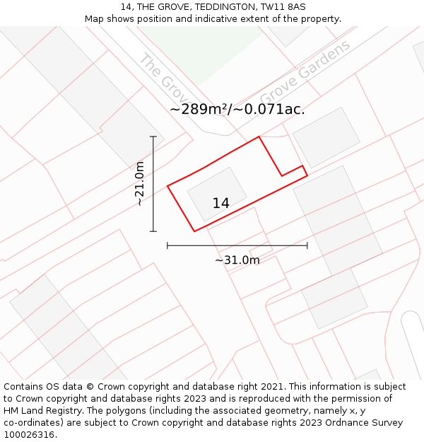 14, THE GROVE, TEDDINGTON, TW11 8AS: Plot and title map