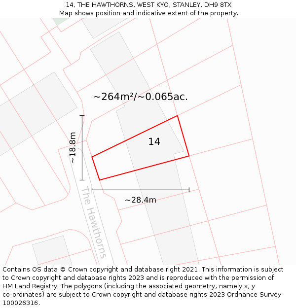 14, THE HAWTHORNS, WEST KYO, STANLEY, DH9 8TX: Plot and title map