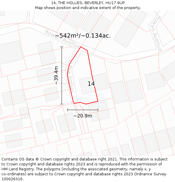 14, THE HOLLIES, BEVERLEY, HU17 9UP: Plot and title map