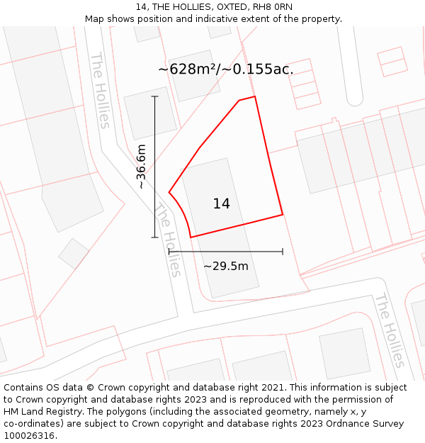 14, THE HOLLIES, OXTED, RH8 0RN: Plot and title map