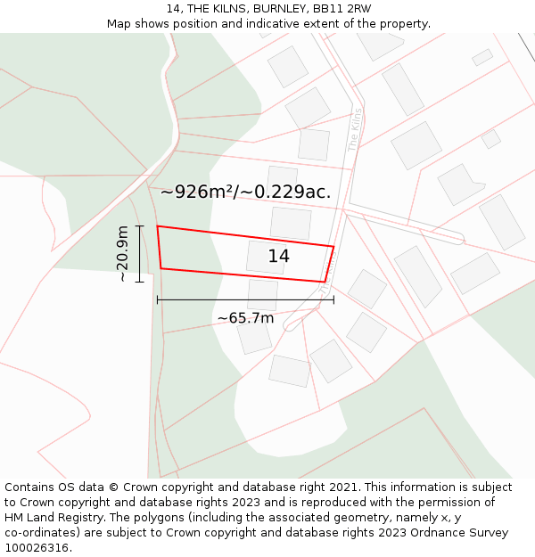 14, THE KILNS, BURNLEY, BB11 2RW: Plot and title map