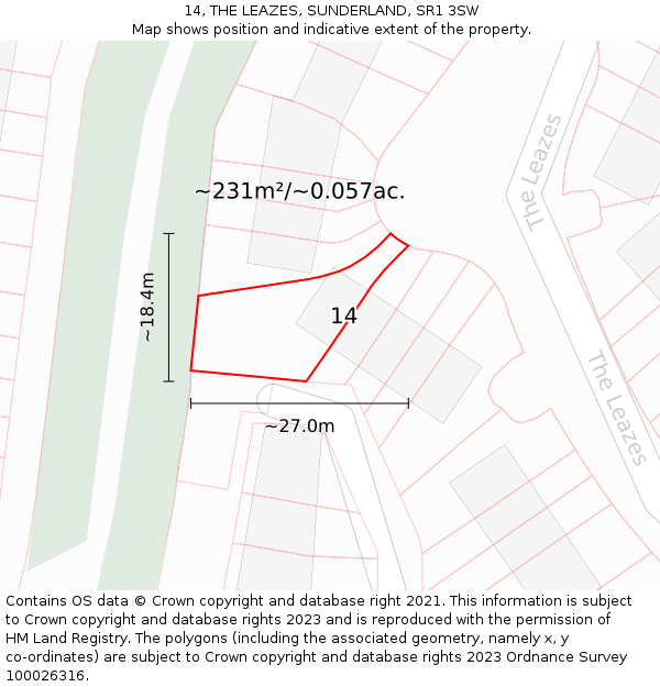 14, THE LEAZES, SUNDERLAND, SR1 3SW: Plot and title map
