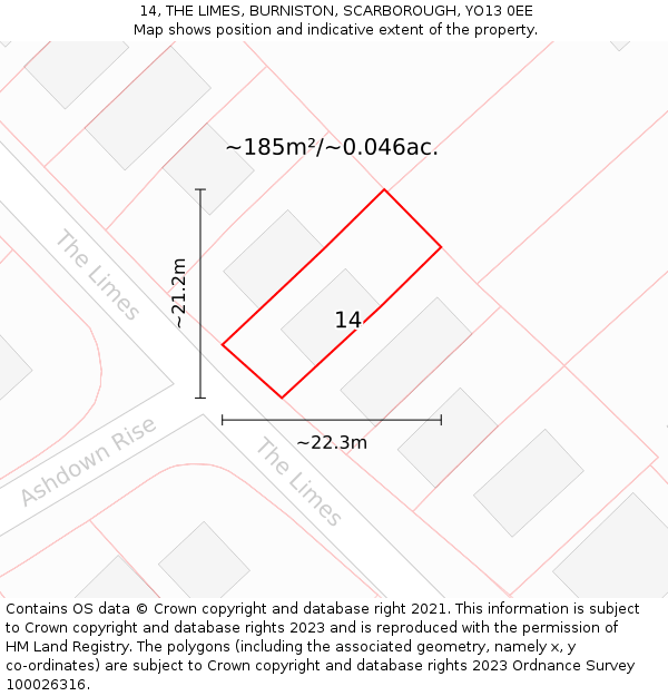 14, THE LIMES, BURNISTON, SCARBOROUGH, YO13 0EE: Plot and title map