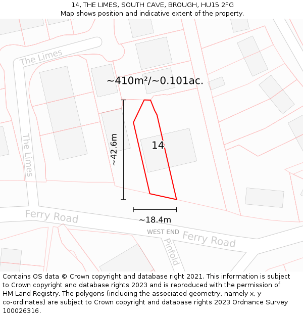 14, THE LIMES, SOUTH CAVE, BROUGH, HU15 2FG: Plot and title map