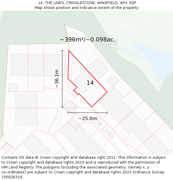 14, THE LINKS, CRIGGLESTONE, WAKEFIELD, WF4 3QP: Plot and title map