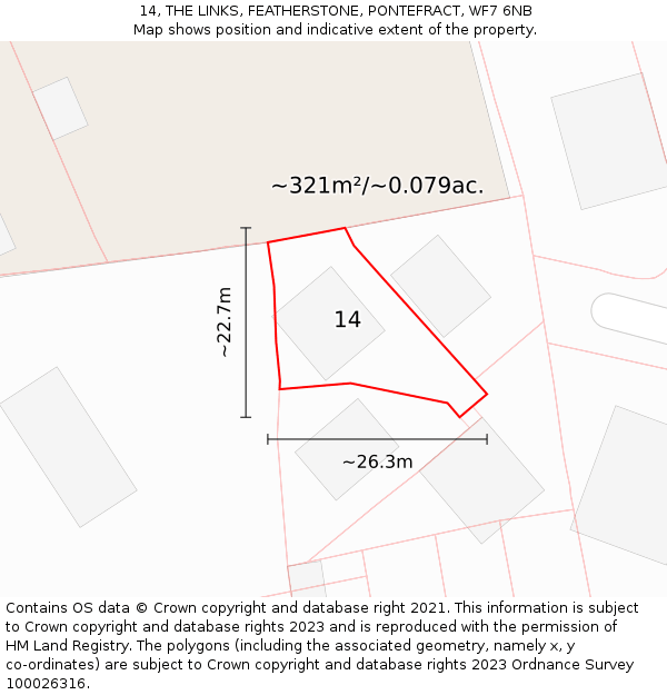 14, THE LINKS, FEATHERSTONE, PONTEFRACT, WF7 6NB: Plot and title map