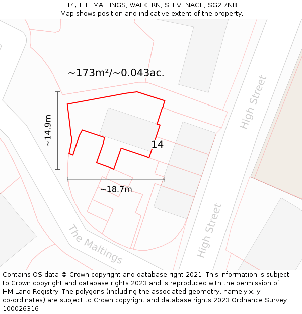 14, THE MALTINGS, WALKERN, STEVENAGE, SG2 7NB: Plot and title map