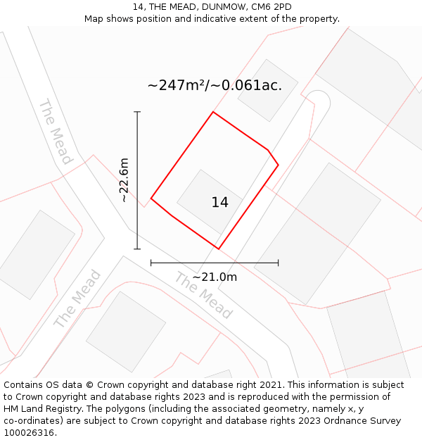 14, THE MEAD, DUNMOW, CM6 2PD: Plot and title map