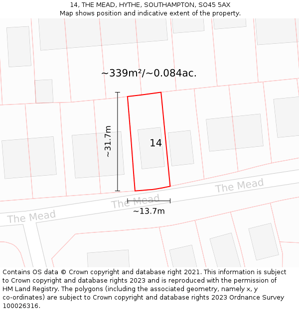 14, THE MEAD, HYTHE, SOUTHAMPTON, SO45 5AX: Plot and title map