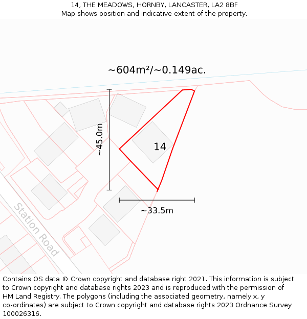 14, THE MEADOWS, HORNBY, LANCASTER, LA2 8BF: Plot and title map