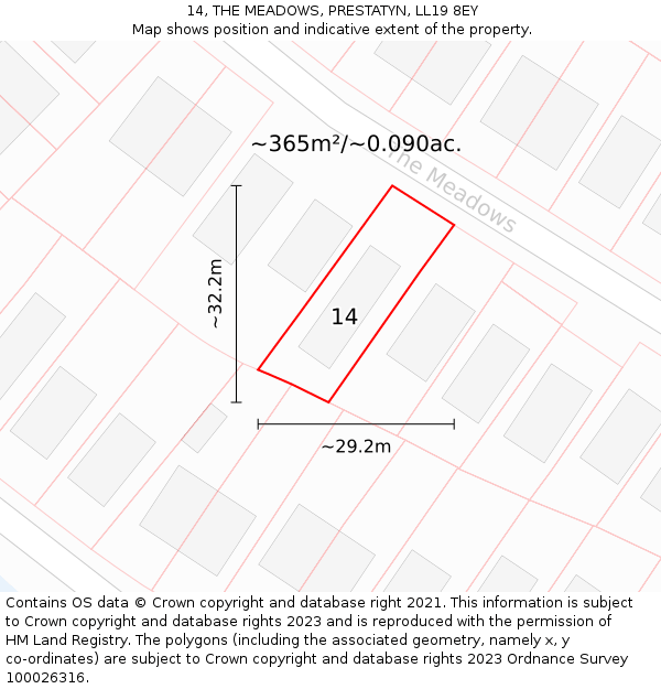 14, THE MEADOWS, PRESTATYN, LL19 8EY: Plot and title map