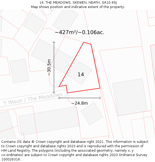 14, THE MEADOWS, SKEWEN, NEATH, SA10 6SJ: Plot and title map