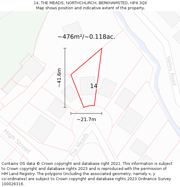 14, THE MEADS, NORTHCHURCH, BERKHAMSTED, HP4 3QX: Plot and title map