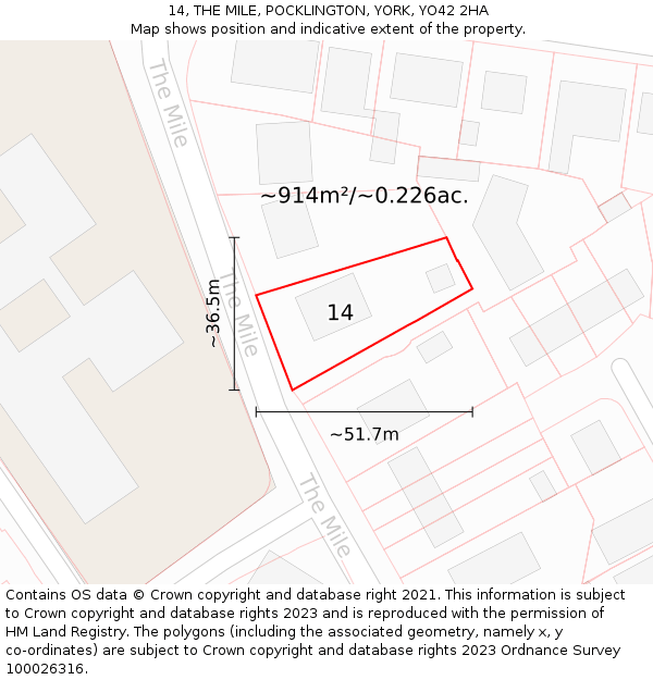 14, THE MILE, POCKLINGTON, YORK, YO42 2HA: Plot and title map