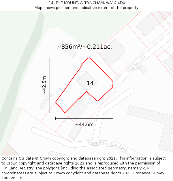 14, THE MOUNT, ALTRINCHAM, WA14 4DX: Plot and title map