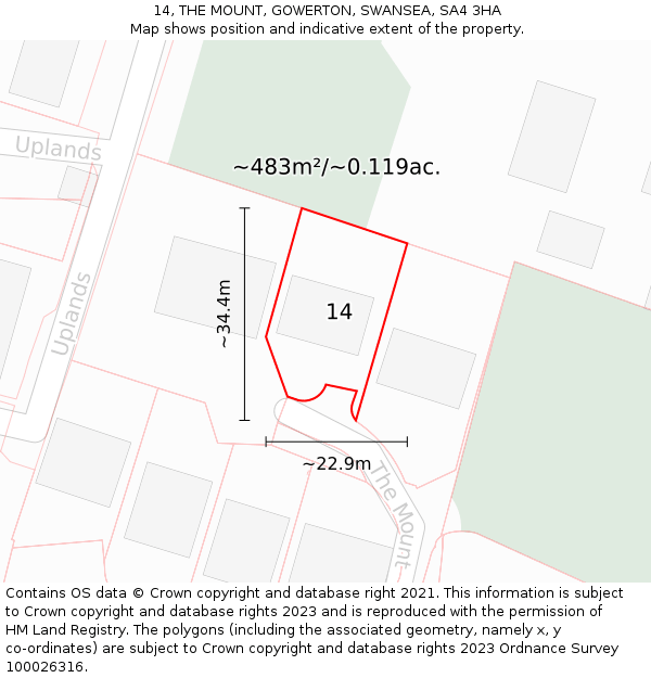 14, THE MOUNT, GOWERTON, SWANSEA, SA4 3HA: Plot and title map