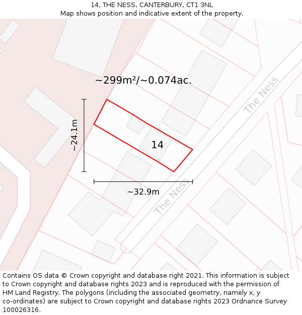 14, THE NESS, CANTERBURY, CT1 3NL: Plot and title map