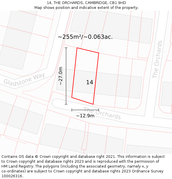 14, THE ORCHARDS, CAMBRIDGE, CB1 9HD: Plot and title map