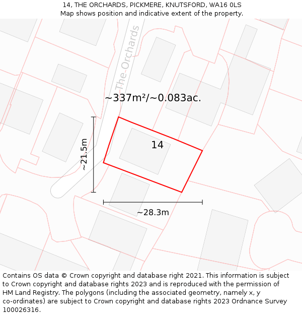 14, THE ORCHARDS, PICKMERE, KNUTSFORD, WA16 0LS: Plot and title map
