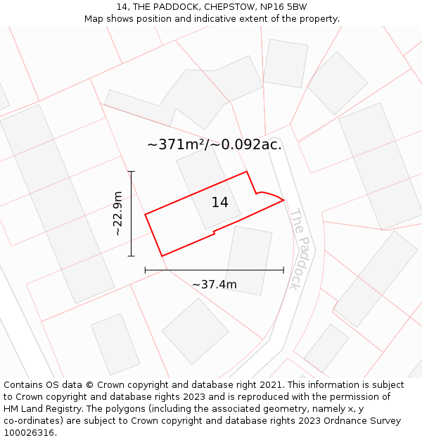 14, THE PADDOCK, CHEPSTOW, NP16 5BW: Plot and title map