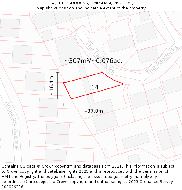 14, THE PADDOCKS, HAILSHAM, BN27 3AQ: Plot and title map