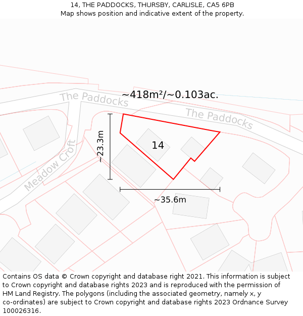 14, THE PADDOCKS, THURSBY, CARLISLE, CA5 6PB: Plot and title map