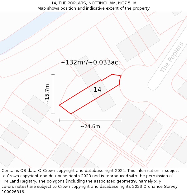 14, THE POPLARS, NOTTINGHAM, NG7 5HA: Plot and title map